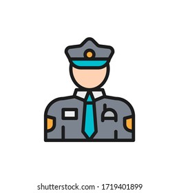 Cop, police, officer flat color line icon.