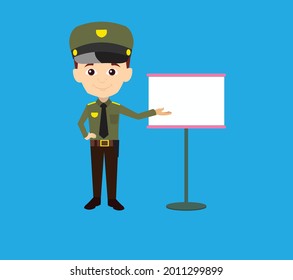 Cop with presentation slide board Flat Vector Cartoon Illustration