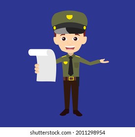 Cop Reading list Flat Vector Cartoon Illustration