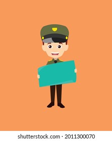 Cop Showing Poster Flat Vector Cartoon Illustration