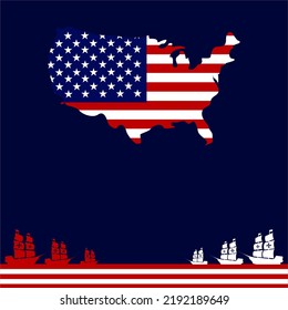 vector espacial cop feliz día de columbus con columbus ship, mapa de estados unidos y bandera de estados unidos