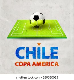 Copa America in Chile vector background illustration of ball, football field and text