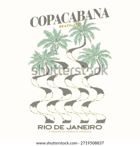 Copacabana beach art. coconut tree artwork. Tropical paradise. Tropical vibes t shirt artwork. Retro summer t shirt design. Rio De Janeiro travel vector design, Copacabana Brazil beach vector design