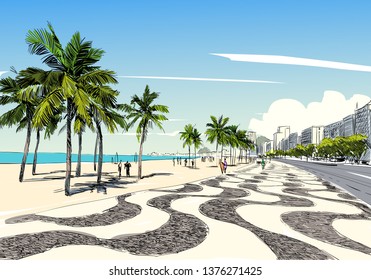 Copacabana beach. Rio de janeiro. Brazil. Hand drawn city sketch. Vector illustration.