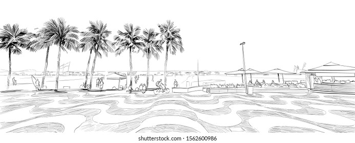 Copacabana beach. Rio de janeiro. Brazil. Hand drawn city sketch. Vector illustration.