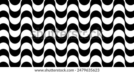Copacabana calcada background. Famous beach sidewalk in Rio de Janeiro. Brasilian symbol. Repeating black and white wavy texture in Portuguese pavement style. Vector graphic illustration.