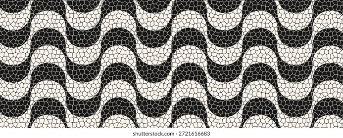Patrón de pavimento de Copacabana con textura de adoquín realista. Populares paseo marítimo en Río de Janeiro en Brasil. Estampado repetitivo con curvas en estilo pavimento portugués. Ilustración vectorial.