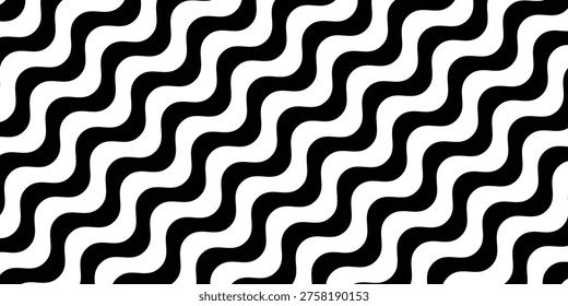 Copacabana sidewalk or calcada pattern. Famous beach promenade in Rio de Janeiro. Brasilian symbol. Repeating black and white wave texture in Portuguese pavement style. Vector graphic illustration.