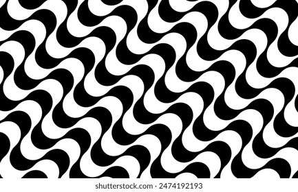 Copacabana sidewalk pattern. Famous beach promenade in Rio de Janeiro. Brasilian symbol. Repeating black and white waves texture in Portuguese pavement style. Vector graphic illustration.