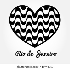 Copacabana waves heart shape Rio de Janeiro vector.