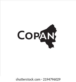 Copan map and black lettering design on white background