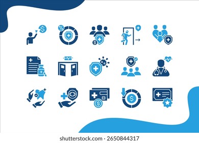 Copayment banner web icon set vector illustration. concept with Deductible, Insurance premium, Prescription drugs, Emergency room, Primary care, Specialist, Outpatient.