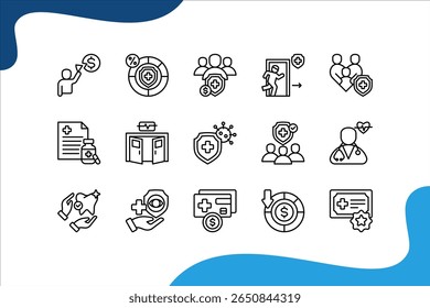 Copayment banner web icon set vector illustration. concept with Deductible, Insurance premium, Prescription drugs, Emergency room, Primary care, Specialist, Outpatient.