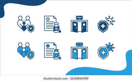Copayment banner web icon set vector illustration. concept with Family Insurance, Prescription drugs, Emergency room, Preventive.