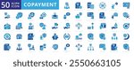 Copayment icon set with authorization, prior, enrollment, insurance, medical, maternity, primary, coinsurance, premium, deductible, family, dental, care, vision, preventive, and health insurance