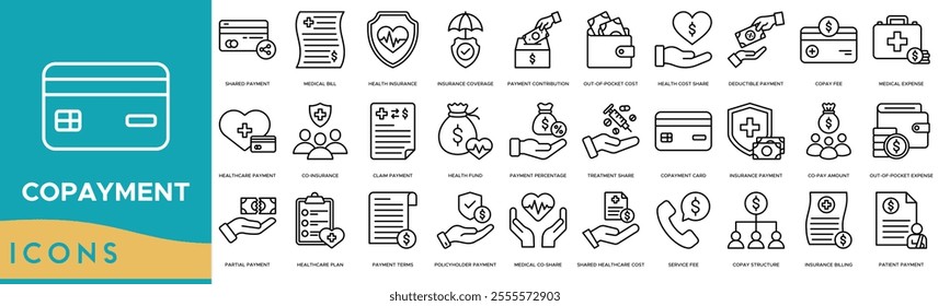 Copayment icon. Shared Payment, Medical Bill, Health Insurance, Insurance Coverage and Payment Contribution