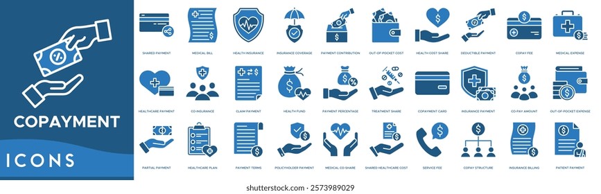 Copayment icon. Shared Payment, Medical Bill, Health Insurance, Insurance Coverage and Payment Contribution