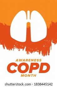 COPD Awareness Month in November. Chronic Obstructive Pulmonary Disease. Celebrated annual in United States. Medical health care and awareness design. Poster, card, banner and background. Vector