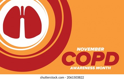 COPD Awareness Month in November. Chronic Obstructive Pulmonary Disease. Celebrated annual in United States. Medical health care and awareness design. Poster, card, banner and background. Vector