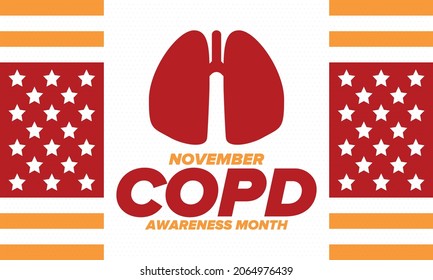 COPD Awareness Month in November. Chronic Obstructive Pulmonary Disease. Celebrated annual in United States. Medical health care and awareness design. Poster, card, banner and background. Vector