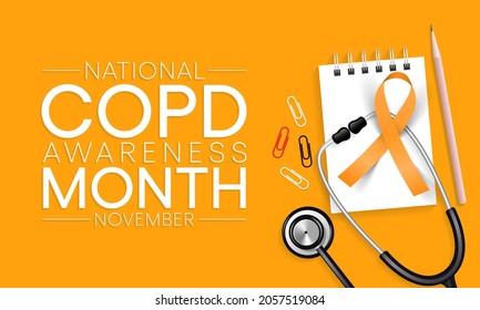 EPOC (Enfermedad Pulmonar Obstructiva Crónica) El mes de toma de conciencia se observa cada año en noviembre, es el nombre de un grupo de enfermedades pulmonares que causan dificultades respiratorias. Ilustración del vector