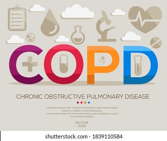 EPOC significa (enfermedad pulmonar obstructiva crónica) acrónimos médicos, letras e íconos, ilustración vectorial.
