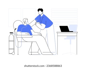 COPD treatment abstract concept vector illustration. Man with oxygen at doctors appointment lack, chronic obstructive pulmonary disease treatment, medical examination abstract metaphor.