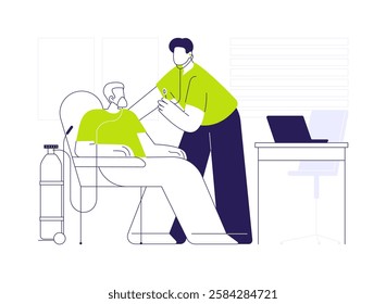 COPD treatment abstract concept vector illustration. Man with oxygen at doctors appointment lack, chronic obstructive pulmonary disease treatment, medical examination abstract metaphor.