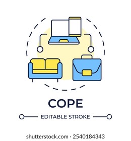 COPE multi color concept icon. Corporate devices, personal use. Usability, technology. Round shape line illustration. Abstract idea. Graphic design. Easy to use in infographic, presentation