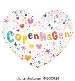 Copenhagen the capital of Denmark heart shaped type lettering vector design