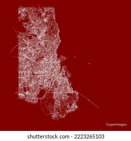 Copenhagen city map with roads and streets, Denmark. Vector outline illustration.