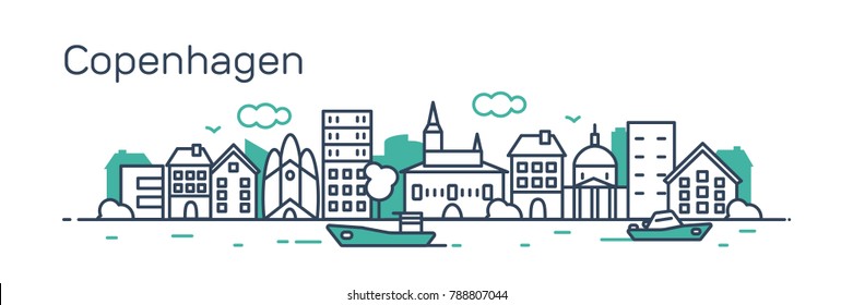 Copenhagen city. Modern flat line style. Vector illustration