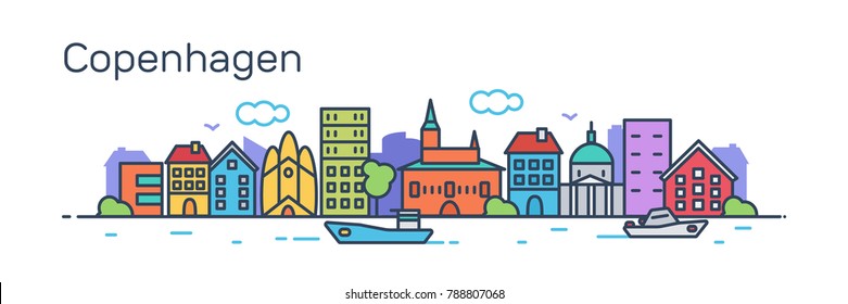 Copenhagen city. Modern flat line style. Vector illustration