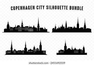 Copenhagen City Silhouettes Vector Set, City buildings Silhouette isolated on a white background