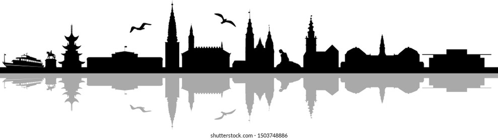 Copenhagen City Skyline Vector Silhouette