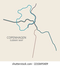 Copenhagen city subway vector map colored