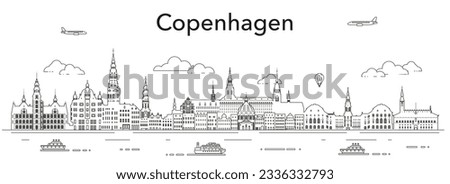 Copenhagen cityscape line art vector illustration