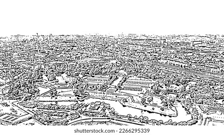 Copenhagen, Denmark. Antique Fort Kastellet. Doodle sketch style. Aerial view