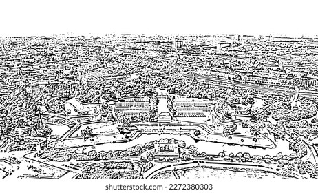 Copenhagen, Denmark. Antique Fort Kastellet. Doodle sketch style. Aerial view