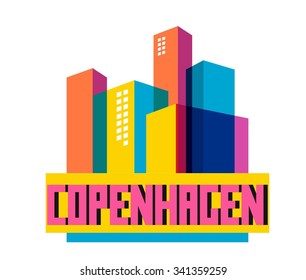 Copenhagen in Denmark is Beautiful city to visit on holiday, vector cartoon illustration