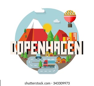 Copenhagen in Denmark is Beautiful city to visit on holiday, vector cartoon illustration