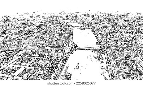 Copenhagen, Denmark. Central historical part of the city - Copenhagen lakes. Doodle sketch style. Aerial view