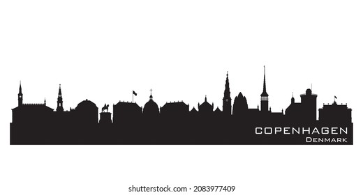 Copenhagen Denmark city skyline Detailed vector silhouette