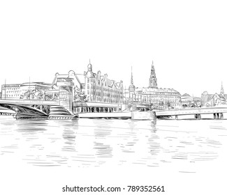 Copenhagen. Denmark. Europe. Hand drawn vector illustration.