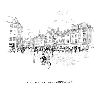 Copenhagen. Denmark. Europe. Hand drawn vector illustration.