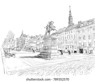 Copenhagen. Denmark. Europe. Hand drawn vector illustration.