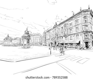 Copenhagen. Denmark. Europe. Hand drawn vector illustration.