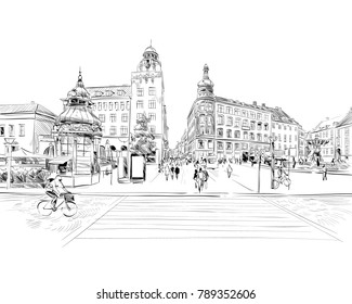 Copenhagen. Denmark. Europe. Hand drawn vector illustration.