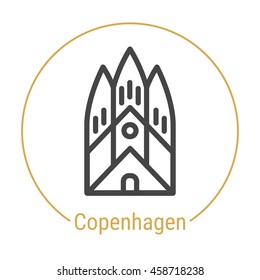 Copenhagen (Denmark) outline icon with caption. Copenhagen City logo, landmark, vector symbol. Illustration of Copenhagen isolated on white background.