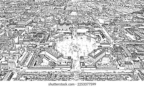 Copenhagen, Denmark. The palace complex of the XVIII century in the Rococo style. Doodle sketch style. Aerial view